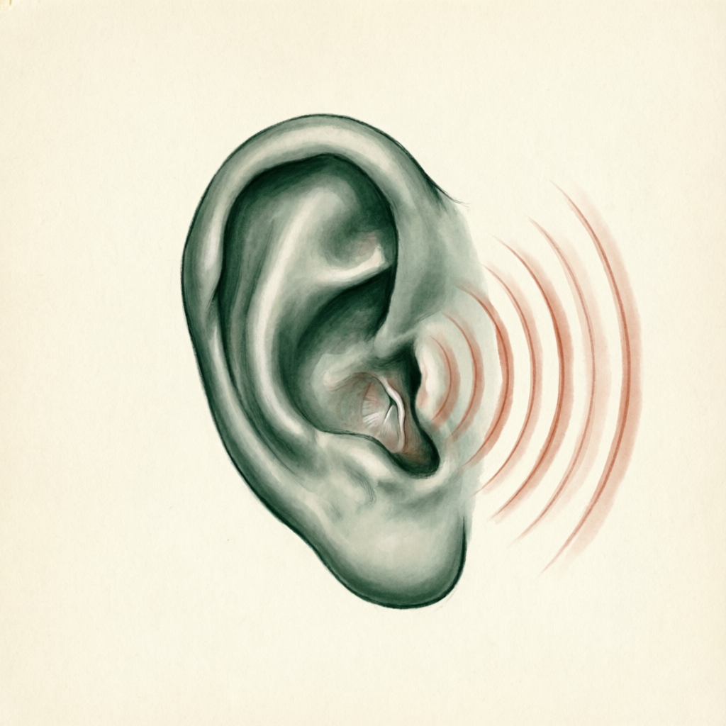 Illustration of a human ear with sound waves